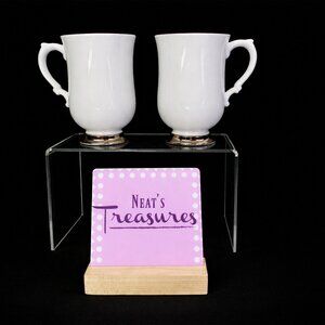 Royal Victoria ROV5 Fine Bone China Thick Platinum Trim White Pedestal Mug Set 2